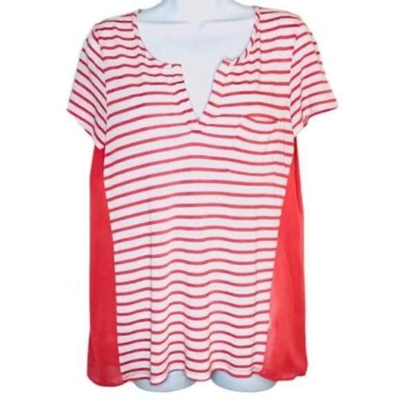 Charming Charlie Stripe Sheer Back T-shirt Coral M - Picture 2 of 11